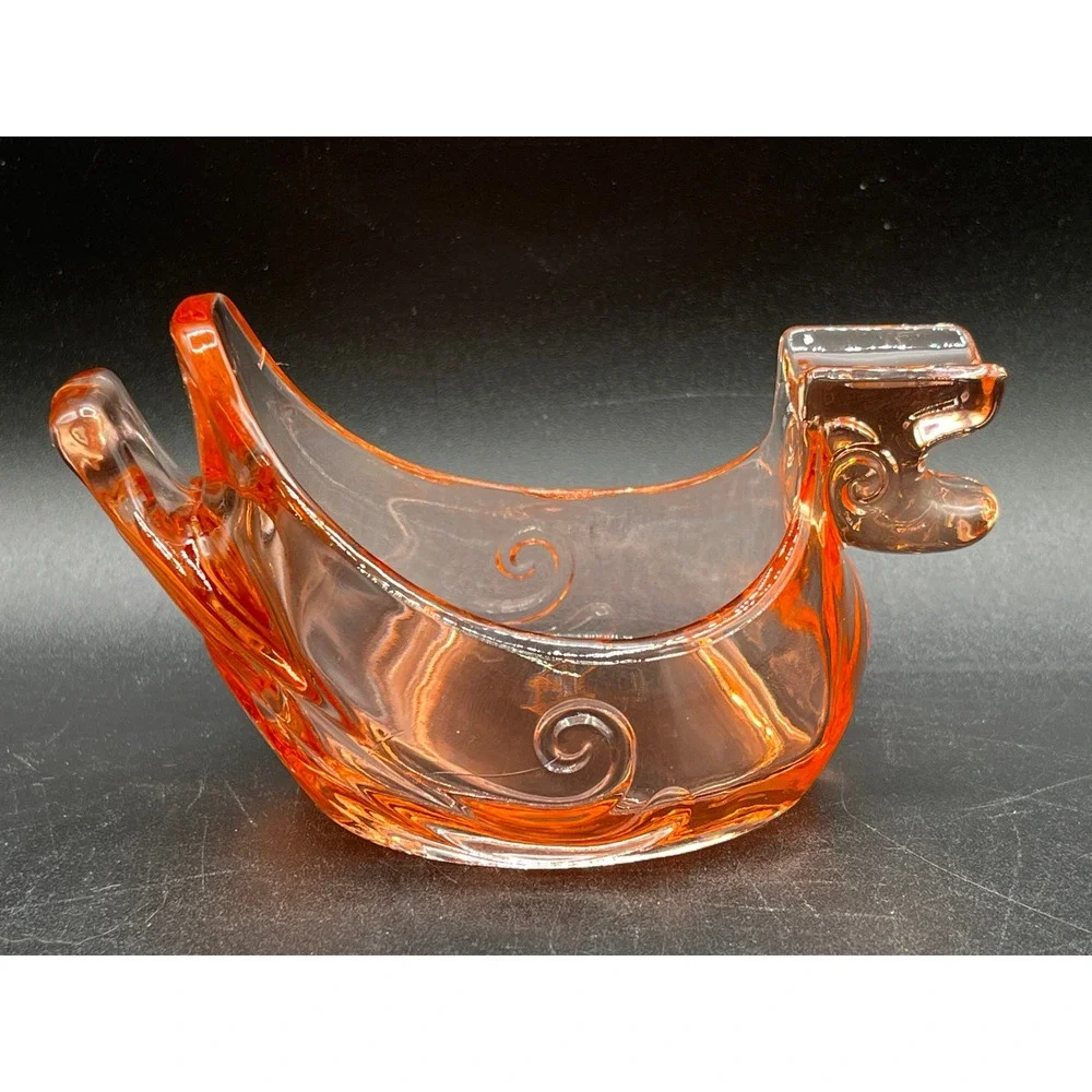 Vtg Heisey Duck Ashtray Nut Dish Pink Depression Glass Flamingo Marked 4.5